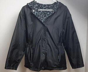 Vintage New Moves Girl's Large 14-16 Black Leopard Jacket Y2K
